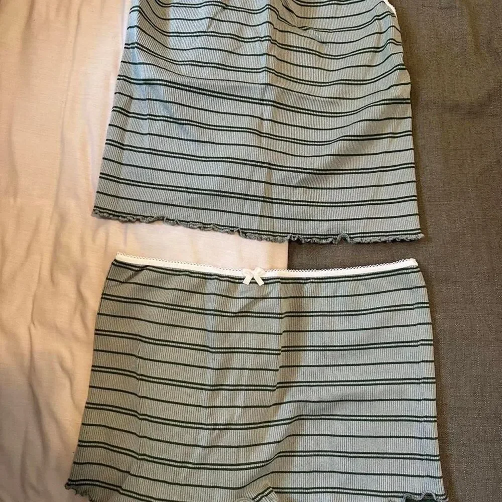 Anthropologie Women's Green and White PJ Set